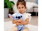 A young girl hugs a plush Stitch toy.