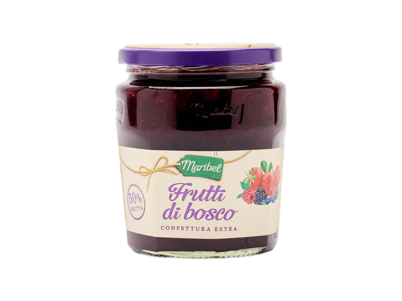Vasetto di confettura extra Maribel ai frutti di bosco con 50% di frutta.