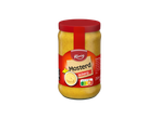 Kania Mosterd scherp in een pot met een rood etiket en deksel, 250ml.