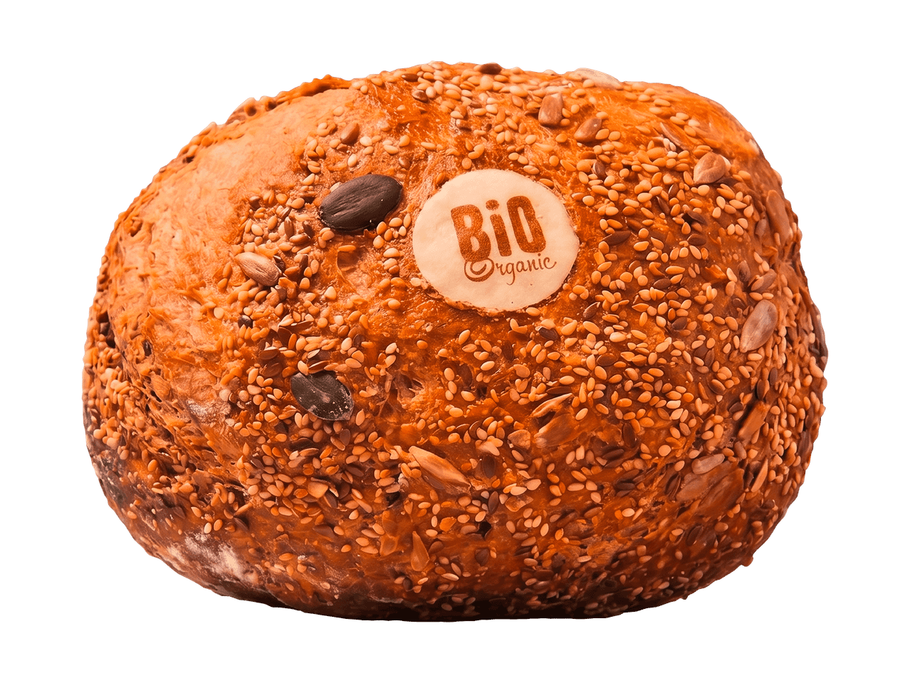 Bio-Mehrkornbrot bestreut mit Sesam- und Sonnenblumenkernen.