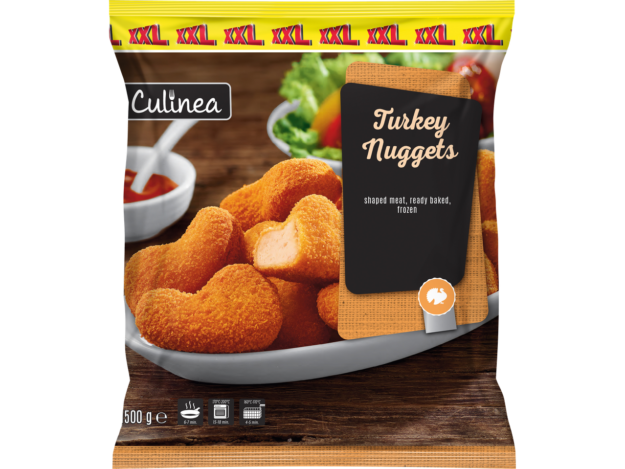 Culinea XXL kalkonnuggets: frysta, färdiga att baka.