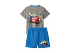 Grå t-shirt og blå shorts med Lynet McQueen-print og teksten 'VROOM! KA-CHOW!'