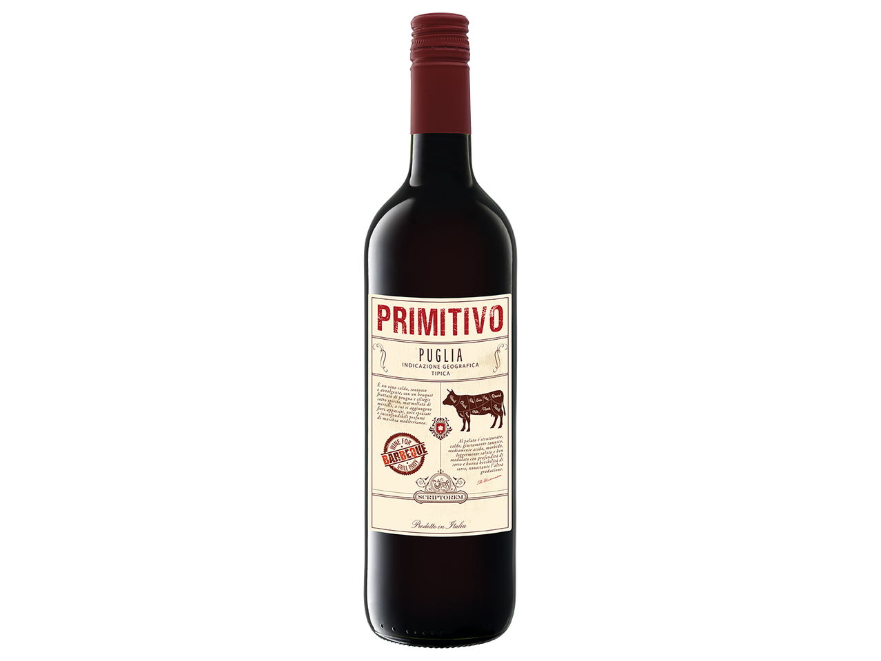 Primitivo Puglia olasz vörösbor fekete háttér előtt.