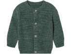 lupilu® baby cardigan in a speckled teal knit with four light wooden buttons