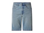 Light blue denim shorts with front pockets and button closure