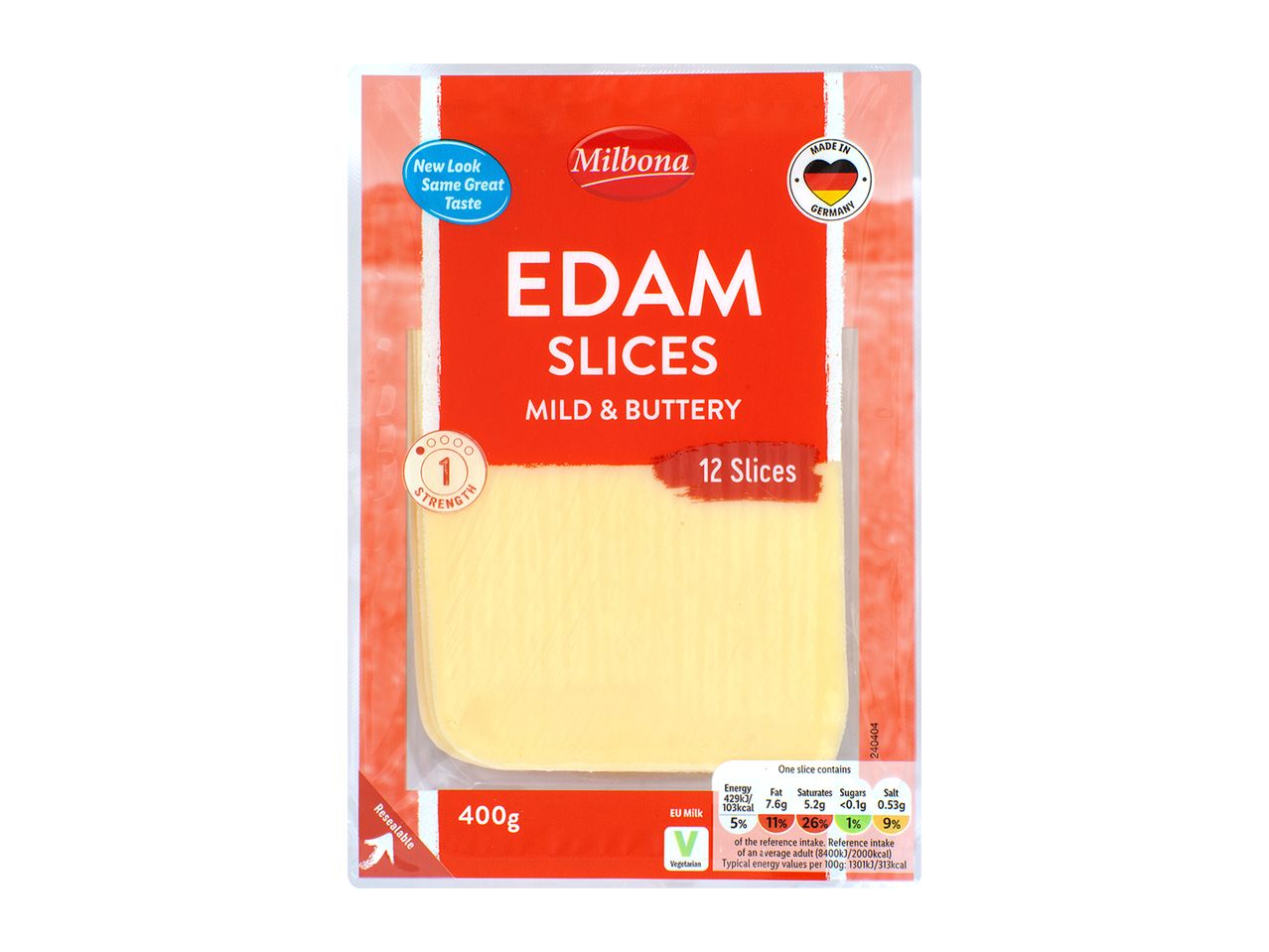 Milbona Edam slices, 400g, mild & buttery.