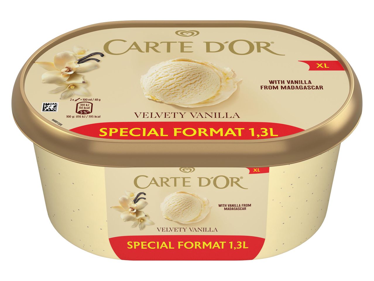 Carte D'Or bársonyos vanília fagylalt, 1,3 literes kiszerelésben, madagaszkári vaníliával.