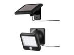 Solar-powered LED security light with a separate solar panel and motion sensor.