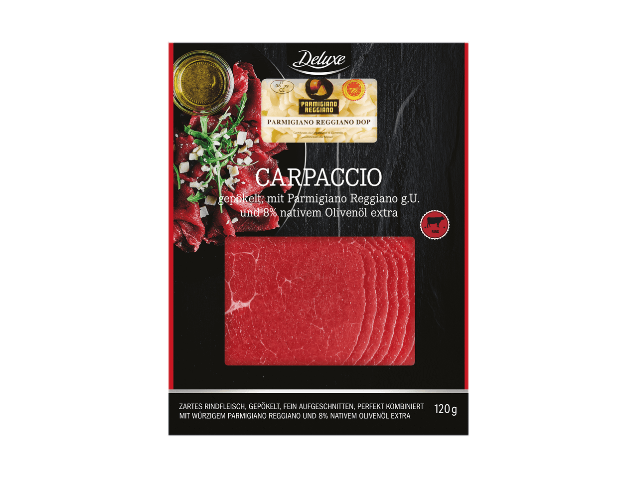 Carpaccio mit Parmigiano Reggiano und Olivenöl, 120g Packung