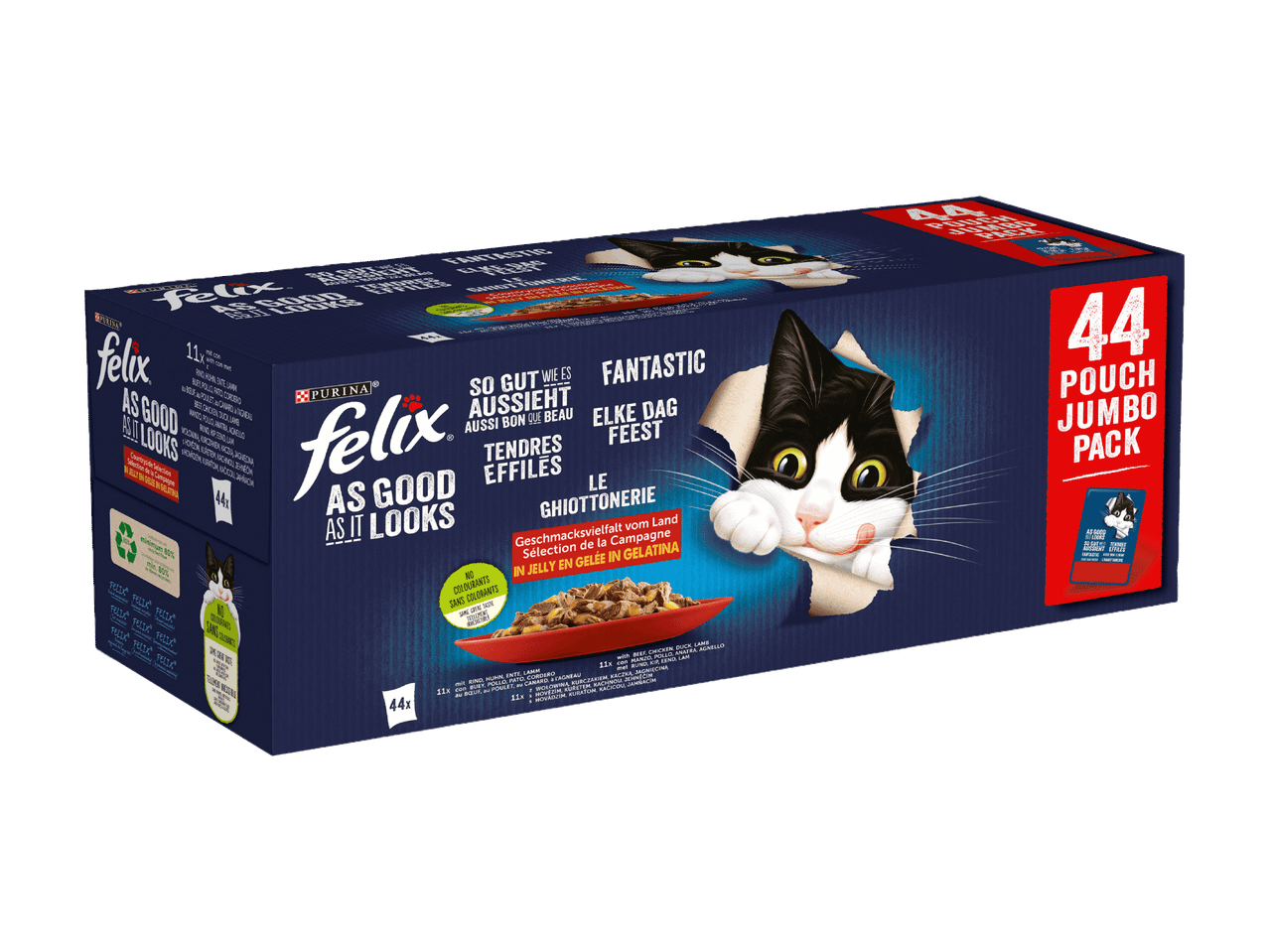 Felix As Good As It Looks, 44er Jumbo-Pack Katzenfutter in Gelee.