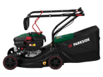 Parkside lawn mower: petrol engine, grass catcher.