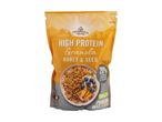 High protein granola with honey and seeds, 400g pack, with nutritional information.