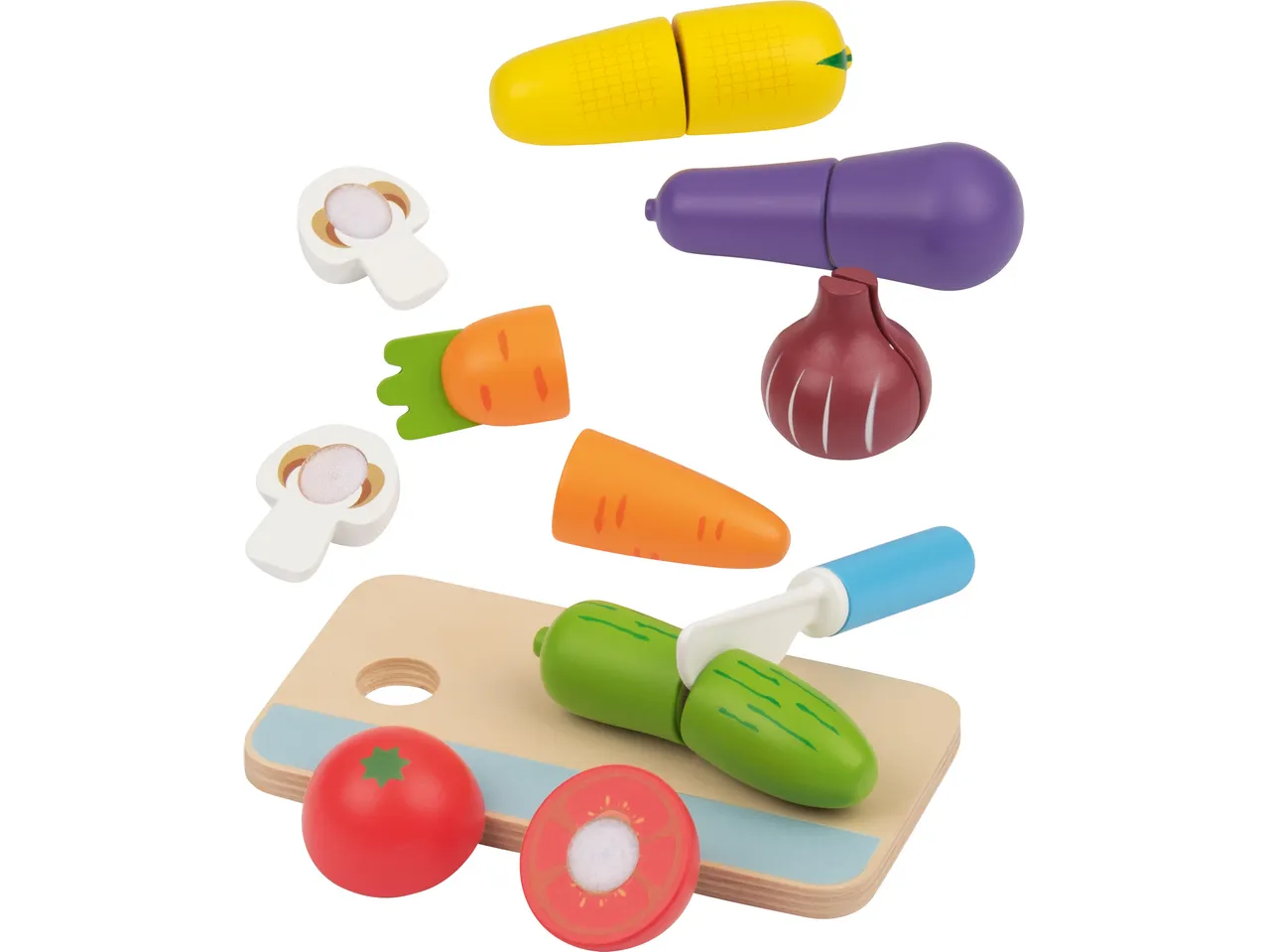 LUPILU® koka pārtikas rotaļlietas, ieskaitot sagrieztus dārzeņus un griešanas dēli.