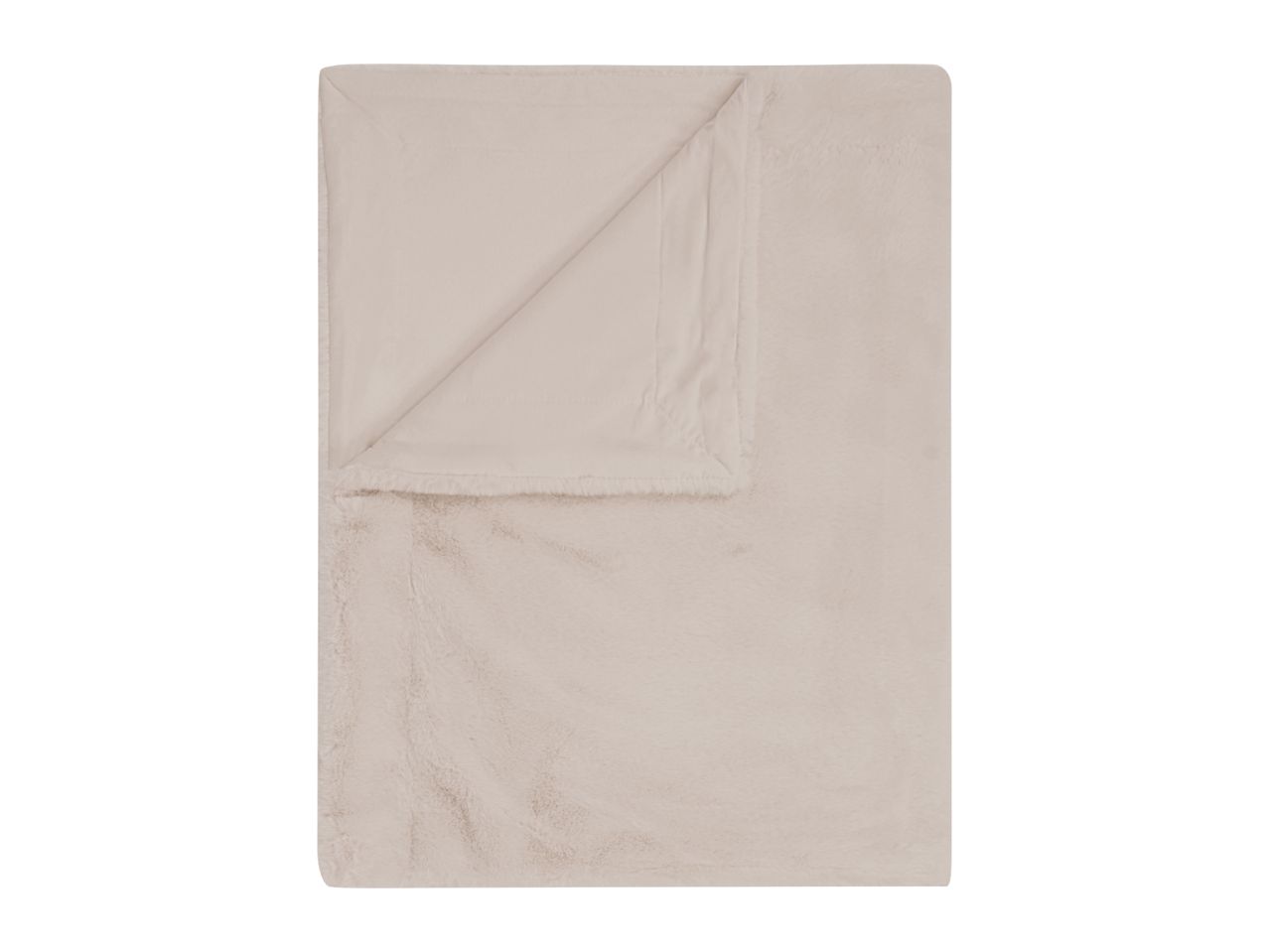 Soft beige faux fur blanket with a smooth fabric reverse side