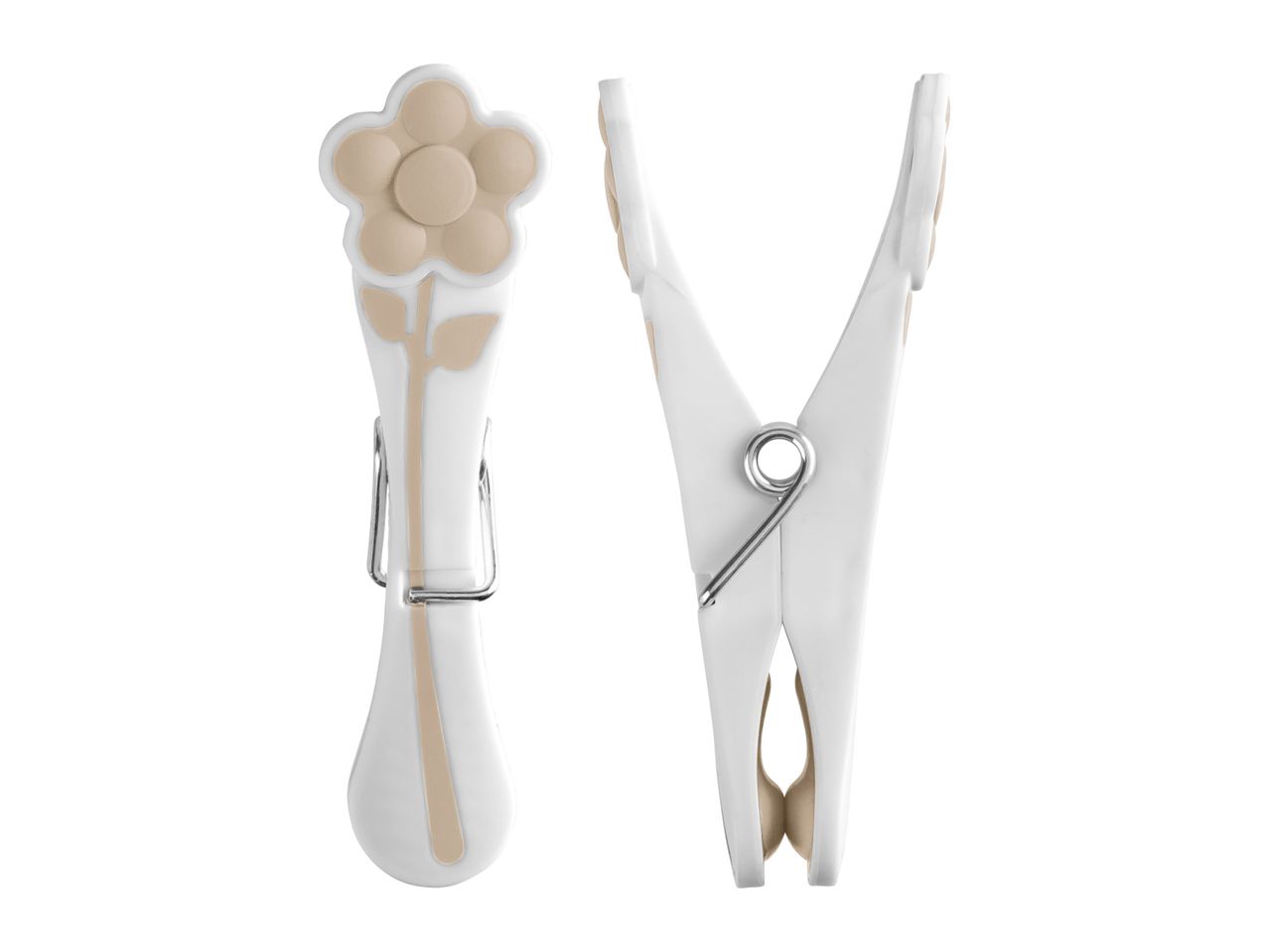 White wooden clothespins with a floral design.