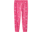 Pink kids' pajama bottoms with heart patterns