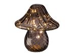 Mushroom-shaped glass table lamp with warm LED string lights inside.