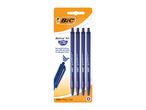 Four blue retractable ballpoint pens in packaging, 1.0 mm medium point.