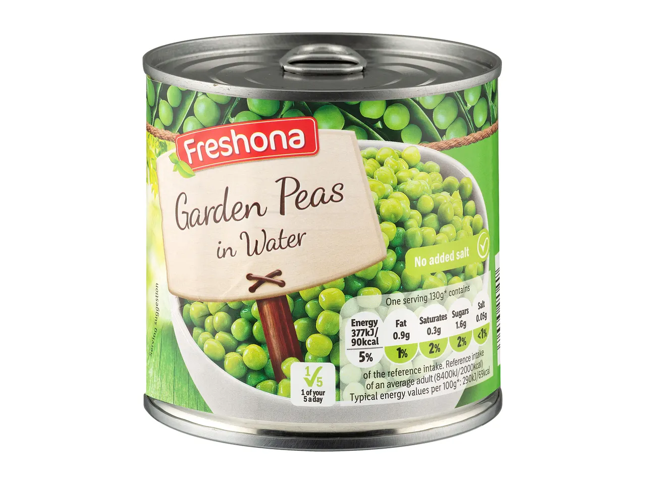 Freshoma garden peas in water, canned.