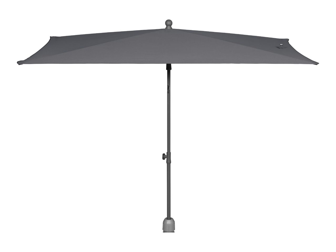 Grey rectangular garden parasol with a central pole and base.