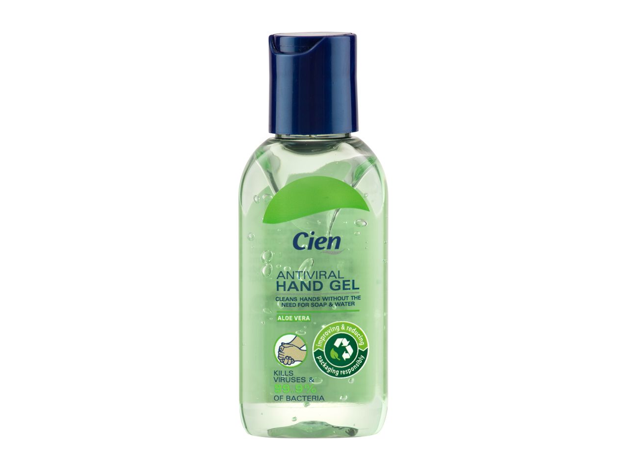 Cien antiviral hand gel with aloe vera.