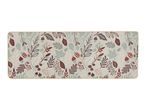 Rectangular kitchen mat with a pattern of autumn leaves and acorns in muted colors.