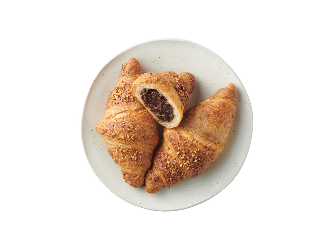 Croissanty z nadzieniem orzechowym i posypką.