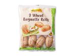 Pakke med 9 hvede baguetteboller, klar til at bage, med en sandwich på forsiden.
