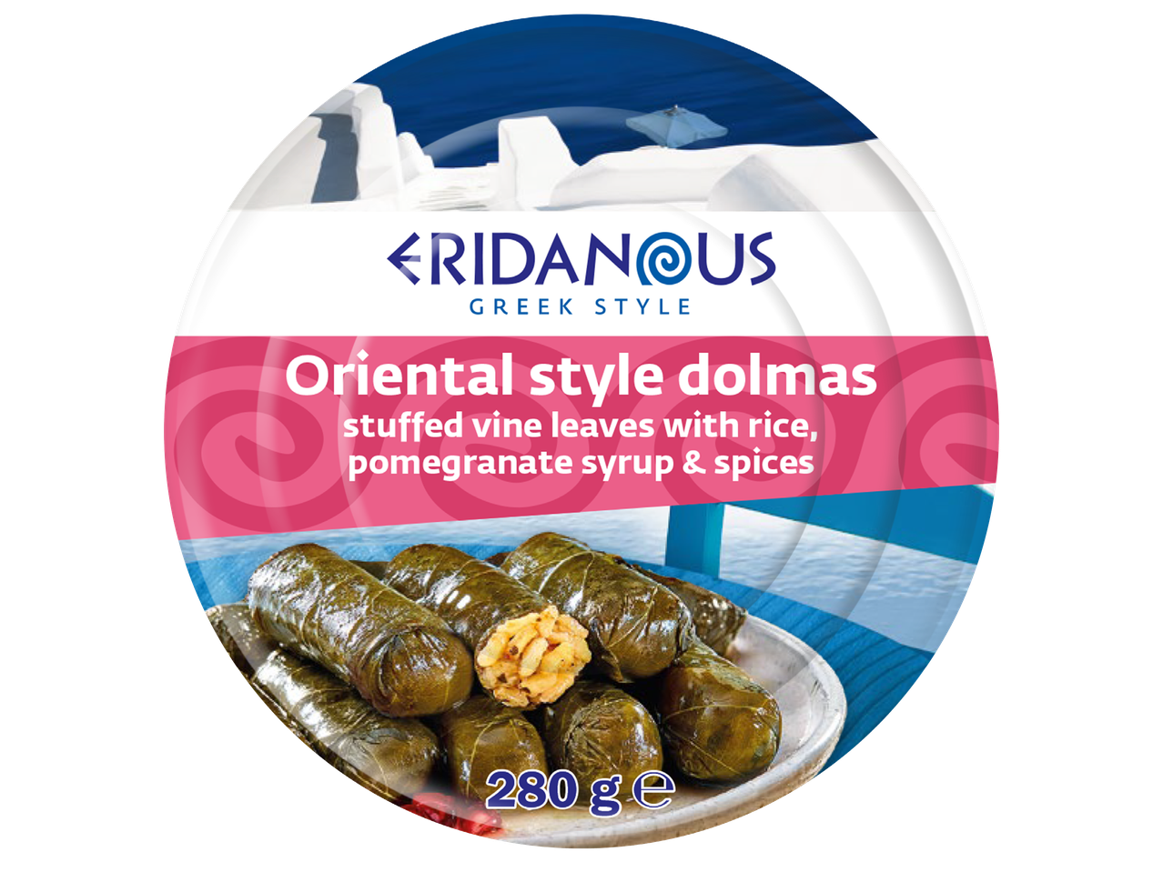 Ориенталски долми от пълнени лозови листа с ориз, сироп от нар и подправки, 280 гр.