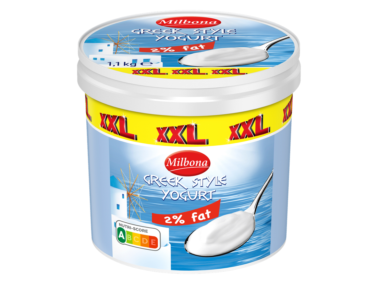 Milbona graikiškas jogurtas (2% riebalų) dideliame inde.