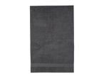 Dark grey bath towel with a subtle striped band at the bottom