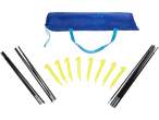 Pop-up tent, poles, and pegs: complete camping set.