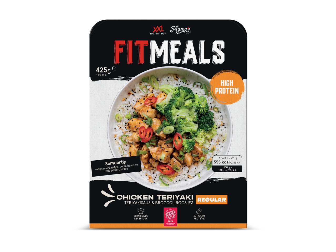 XXL Nutrition Fitmeals Kip Teriyaki met broccoli en rijst, hoog in eiwit.
