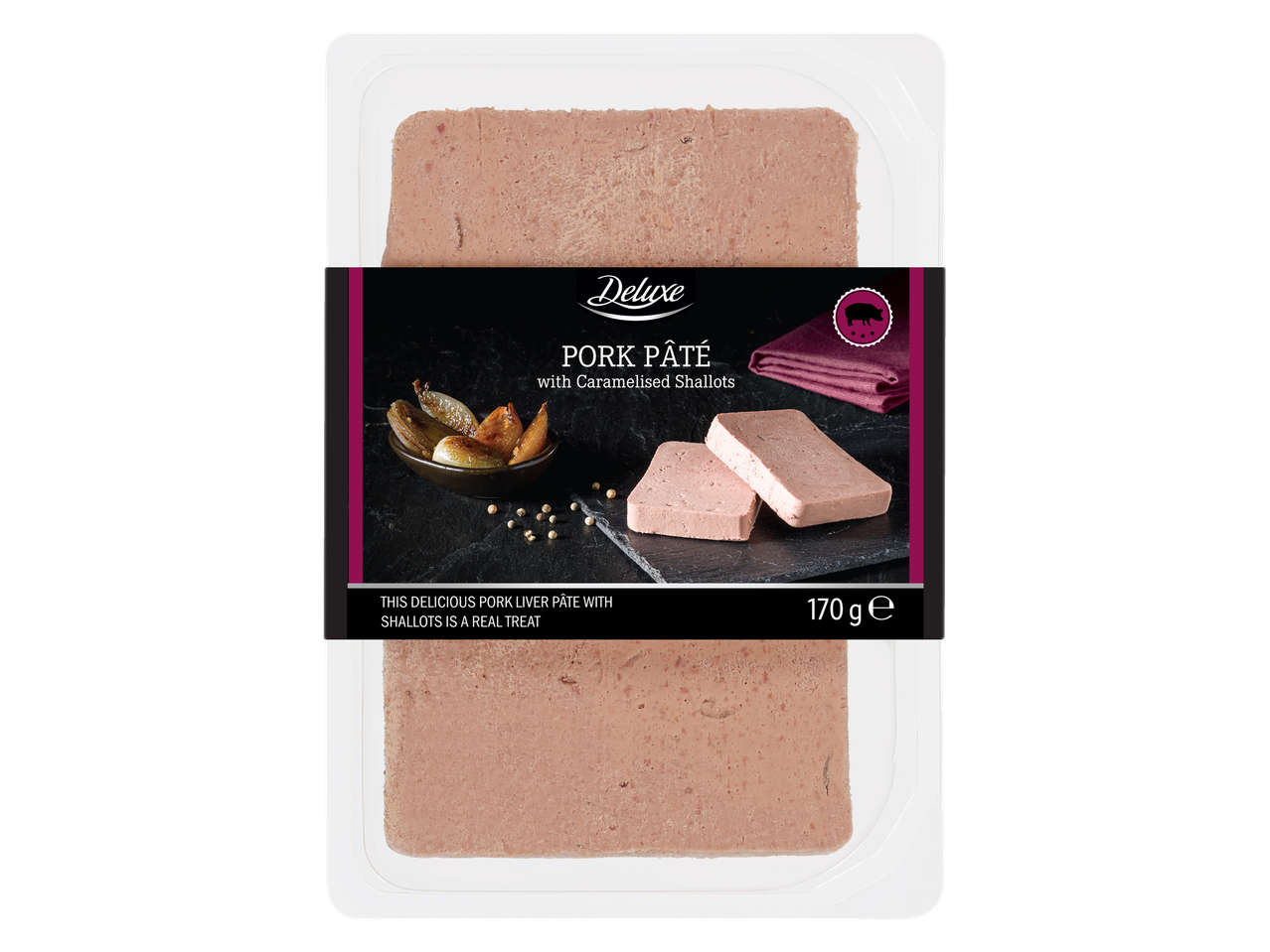 Deluxe kiaulienos paštetas su karamelizuotais šalotais.