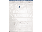 Clear vacuum storage bag with blue zipper and valve, showing 'MAX' fill line and usage instructions.