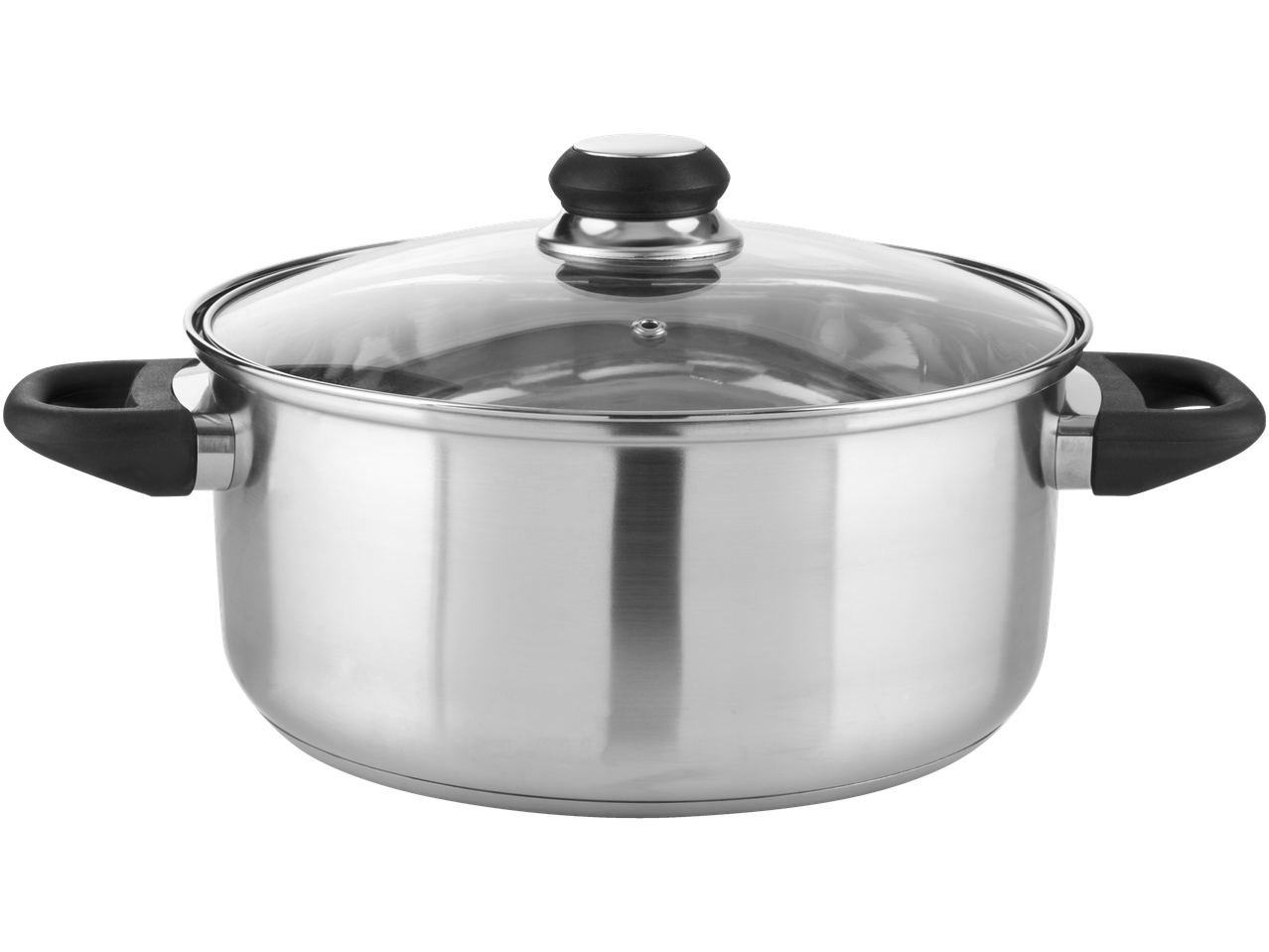 Nerūsējošā tērauda katls ar stikla vāku.