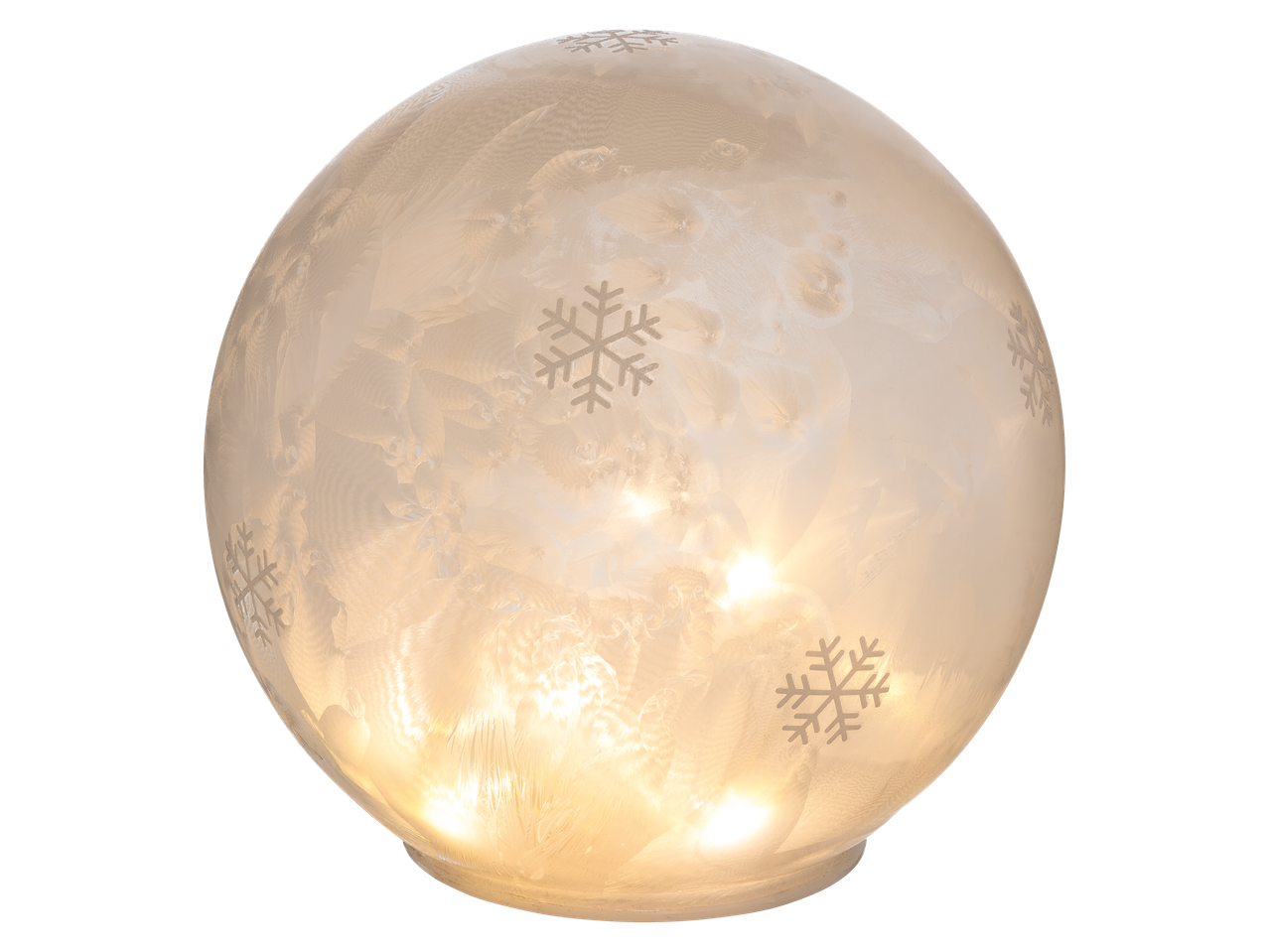 Livarno Home LED dekoratīvā gaisma, matēta lode ar sniegpārslu rakstiem un siltu iekšējo mirdzumu.