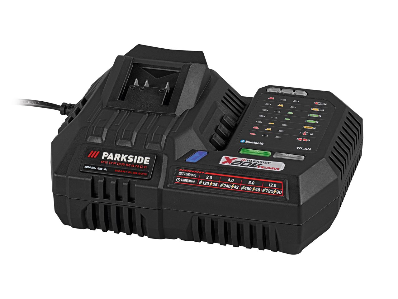 Parkside Performance X20V Team akkumulátortöltő, Bluetooth és WLAN kapcsolattal.
