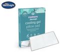 Cooling gel pillow pad packaging with text: 'keeps you cool throughout the night' and product features.