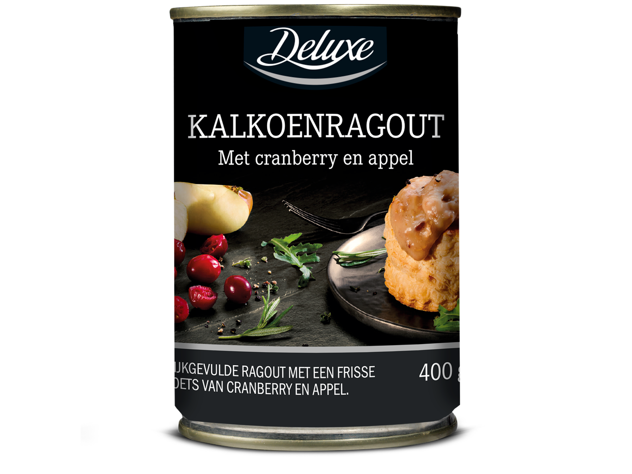 Deluxe kalkoenragout met cranberry en appel in blik.