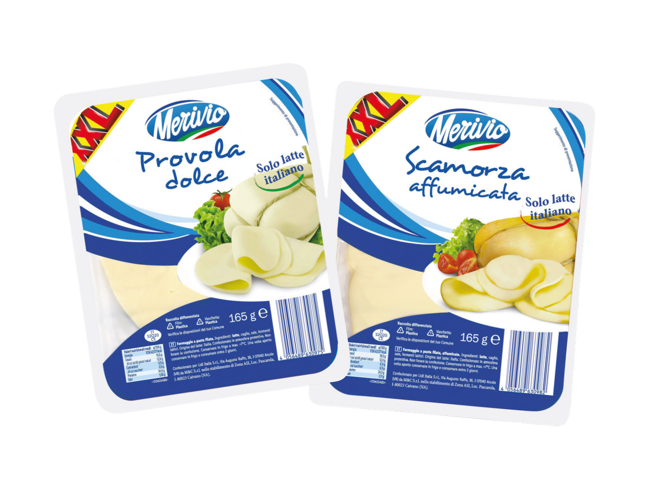 Due confezioni di formaggio Molino: Provola dolce e Scamorza affumicata.