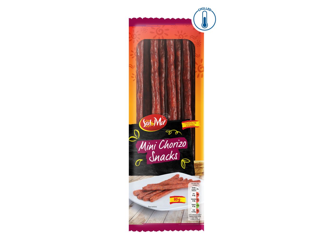 Sol&Mar mini chorizo snacks: Spanish dry cured sausages.