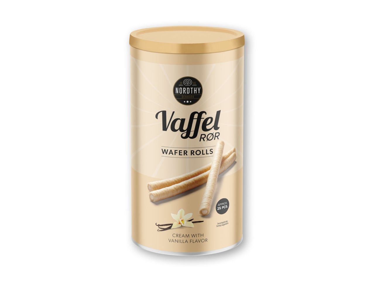Vaffeli sticks i en gul dåse.