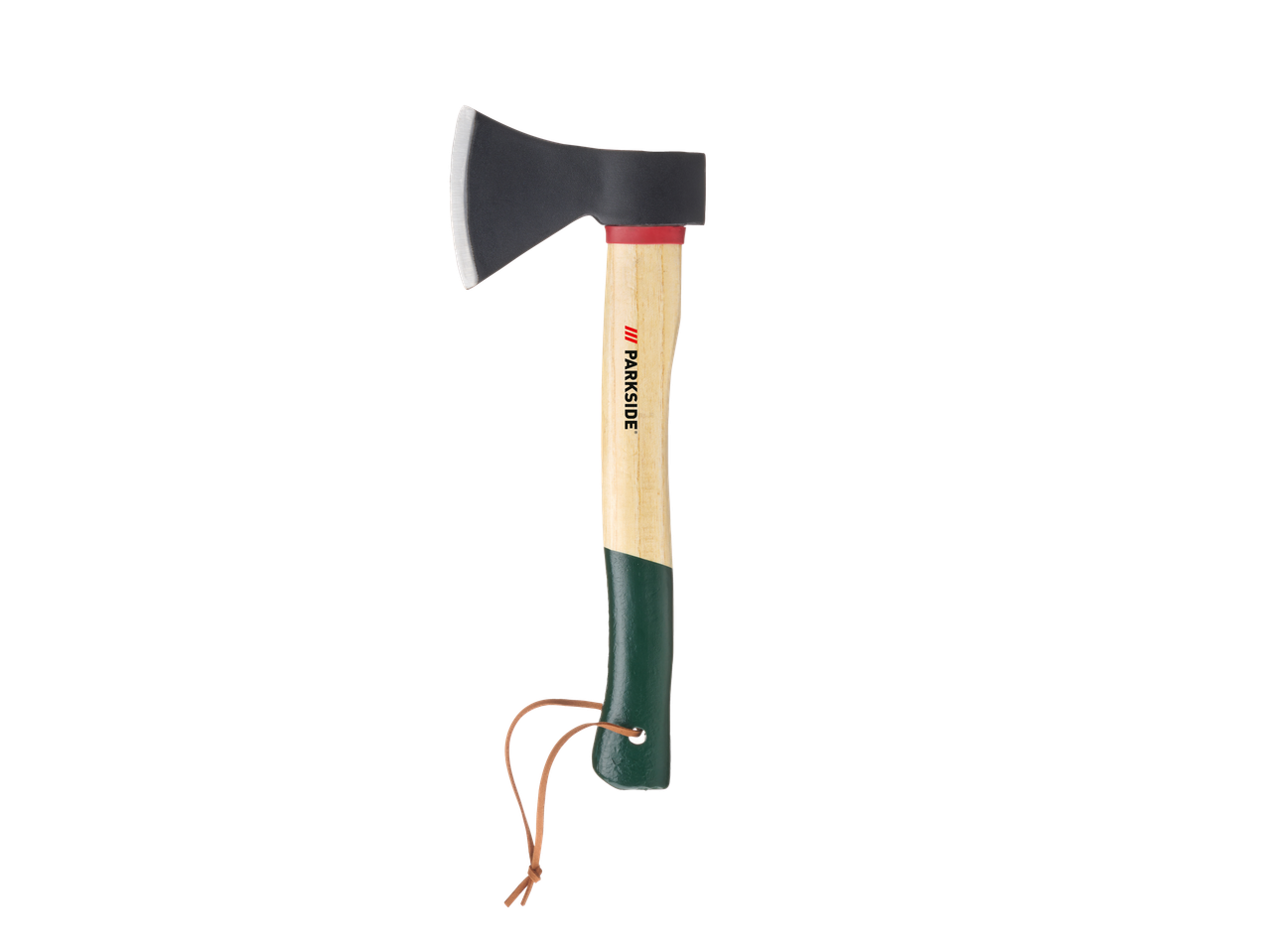 Cirvis ar koka rokturi un zaļu apakšdaļu.