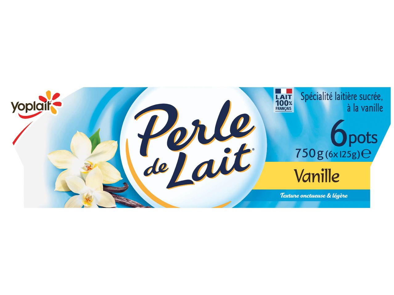 Yoplait Perle de Lait, spécialité laitière sucrée à la vanille, 6 pots de 125g.