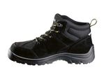 Black suede work boots with laces.