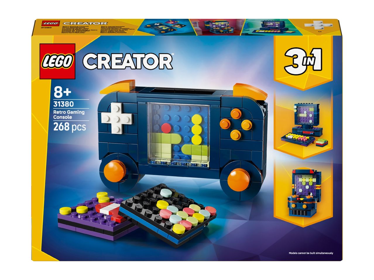 Retro Gaming Console building set, 268 pieces, 3-in-1 models for ages 8+