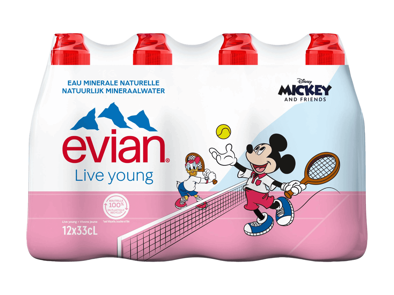 Multipack natürliches Mineralwasser mit Disney-Figuren, 12 Flaschen à 33cl.