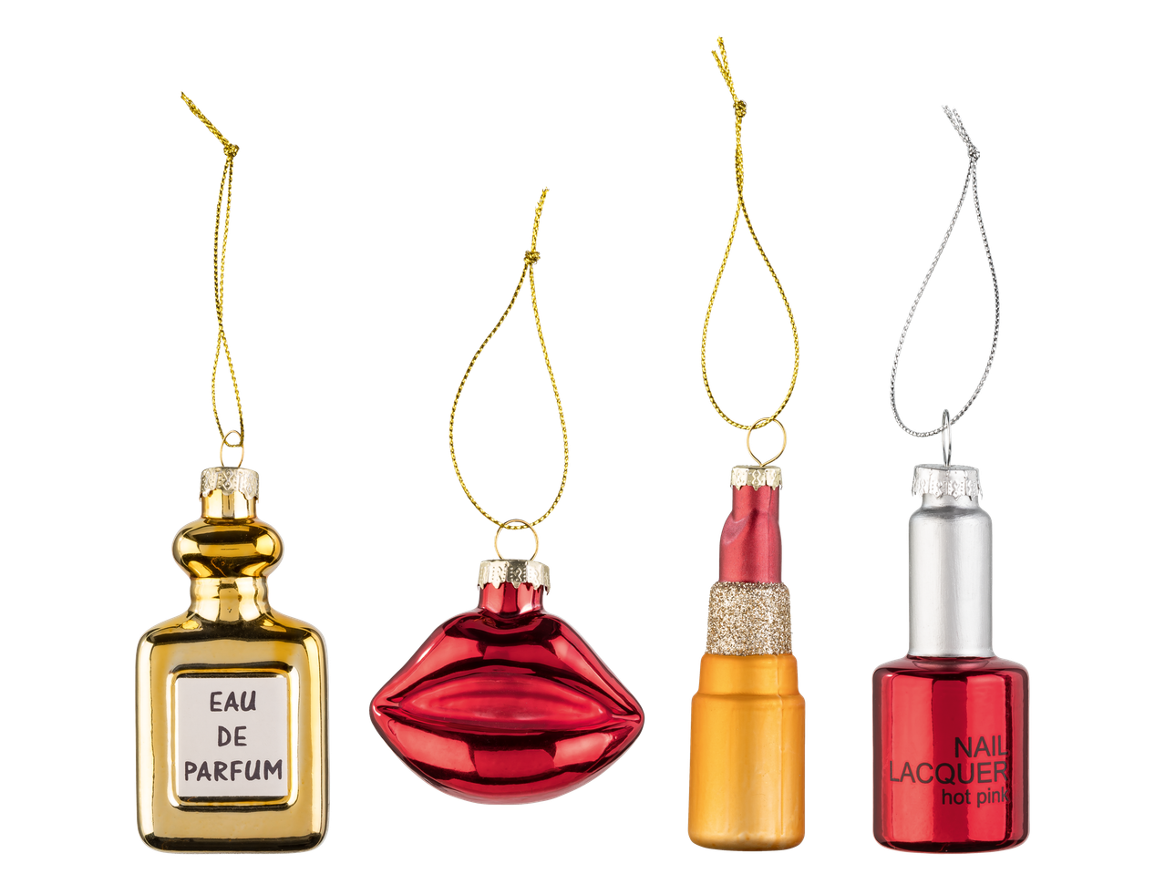 Livarno Home kalėdiniai papuošimai: kvepalai, lūpos, lūpdažis ir nagų lakas.