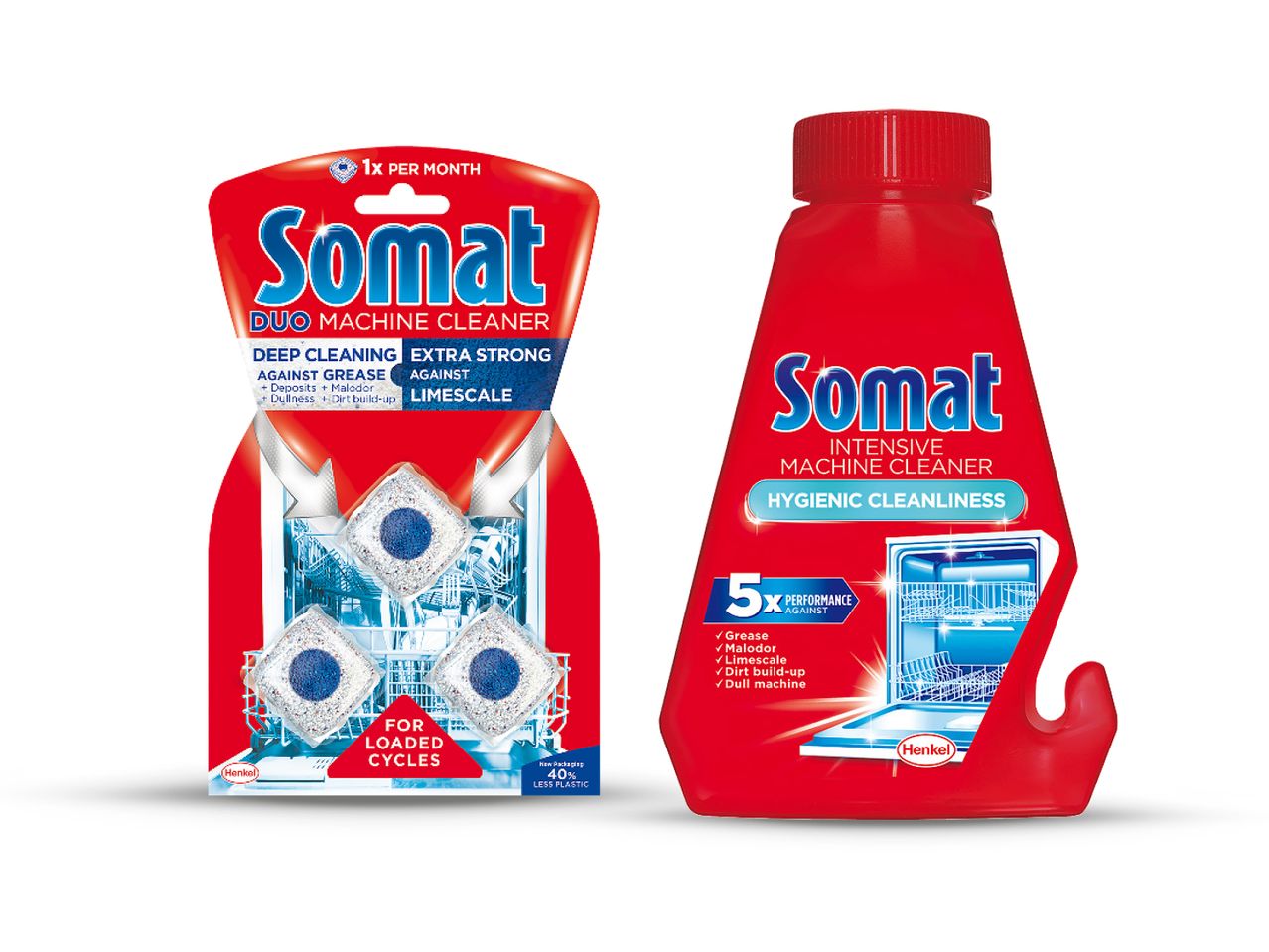 Somat Duo i Intensive sredstva za čišćenje perilice posuđa, za dubinsko čišćenje i higijenu.